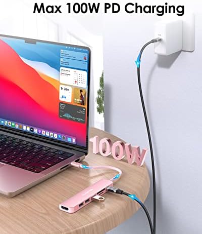 LENTION USB C Hub with 100W Charging, 4K HDMI, Dual Card Reader, USB 3.0 & 2.0 Compatible 2023-2016 MacBook Pro, New Mac Air/Surface, Chromebook, More, Stable Driver Adapter (CB-CE18, Rose Gold) - Görsel 5
