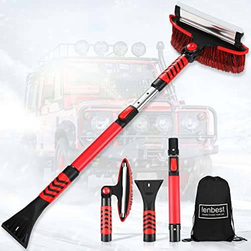 Perbabe Araba buz kazıyıcı, 3'ü 1 arada, teleskopik çubuklu buz kazıyıcı, çıkarılabilir buz kazıyıcı ve fırça başlığı, buz kazıyıcı, ergonomik köpük sap, otomobil, SUV, kamyon, otomobil için,