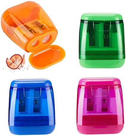 Colored Pencil Sharpeners Manual, Hand Held Small Compact Pencil Sharpener for Kids with Lid Dual Hole, (8-11mm) No.2/Makeup Pencils Classroom Adults Artist Students School Home Office -4PCS