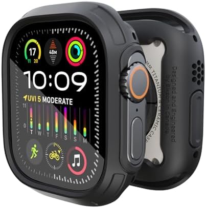 Elkson Made for Apple Watch Ultra 2 1 Bumper Case Screen Protector Kit 49mm Quattro Max Series Rugged, Military-Grade Durable Flexible Shockproof Protective Cover w/Tempered Glass for iWatch, Black - Görsel 1