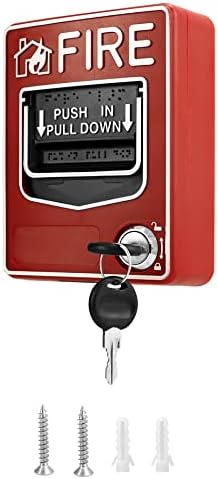 QWORK Wired Emergency Fire Alarm Station, Dual Action Manual Call Point Fire Alarm Panic Button 9-28VDC with 2 Keys