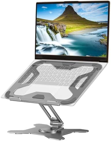 Laptop Stand, Adjustable Laptop Stand with 360 Rotating Base, Heavy Stable Riser Holder, Aluminum Laptop Holder Stand for All Computers, Silver