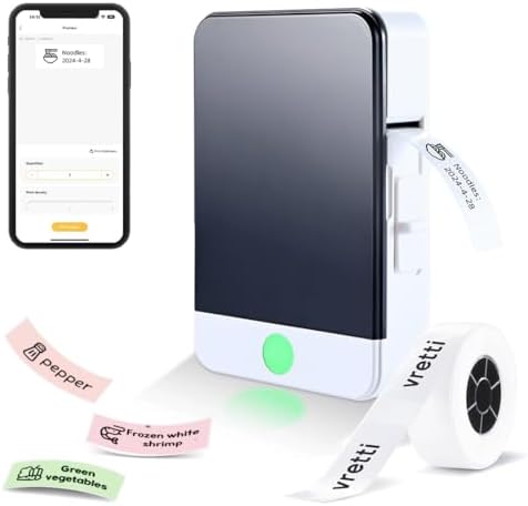 vretti Label Maker Machine with Tape, Mini Label Maker, Easy to use, Suitable for Multi-Types of Labels, A Good Home Helper,Clearly Prints for Organizing Office, Home, Kitchen, School(White)