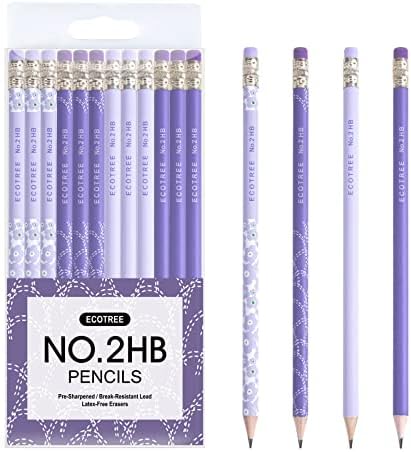 ECOTREE Pencils #2 HB, Pre-sharpened Pencils with Eraser Number 2 Cute Pencils Graphite Sketch Pencils Birthday Pencils Sharpened Pencils for Kids, School, Office 12 Pack