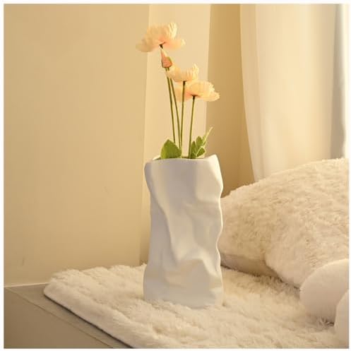 White Ceramic Vase Unique Flower Vases, Vases Home Decor Flower Vase for Pampas Grass as Boho Deco, Vases for Flowers White Vase Home Decor for Wedding, Dinning, Bookshelf or Gift - Görsel 2