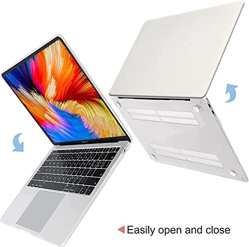 DTangLsm Compatible with MacBook Air 13 inch Case 2021 2020 2019 2018 Model M1 A2337 A2179 A1932 with Touch ID, Crocodile Leather Hard Shell Faux Alligator Laptop Case Snake Skin&Keyboard Cover, White - Görsel 4