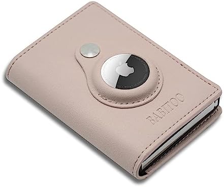 BABITOO Airtag Wallet RFID Blocking Minimalist Leather Wallet Ultra-Thin Leather Airtag Wallet With Smart Pop-Up Card Holder (Airtag Not Included),For Men And Women (Pink)