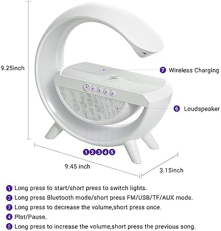 OTeedo LED Wireless Charging Atmosphere Lamp for Bedroom Bluetooth Speaker Night Light for Living Room G Type Ambient Lighting Bedside Table Lamps with 15W Wireless Charger Speaker Christmas Gift