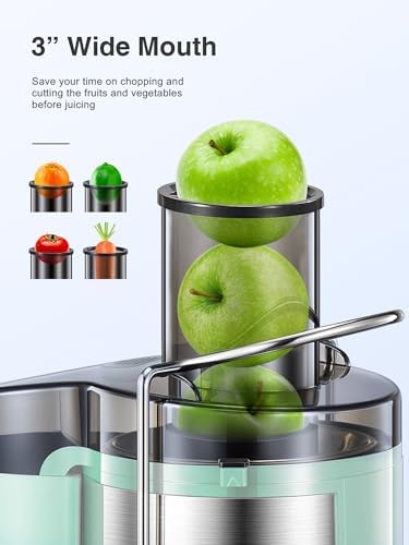 Juicer Machine, 800W Centrifugal Juicer Extractor with Wide Mouth 3” Feed Chute for Fruit Vegetable, Easy to Clean, Stainless Steel, BPA-free (Aqua) - Görsel 2