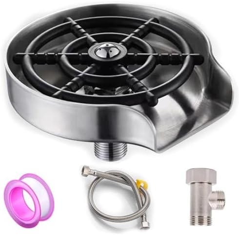 Glass Rinser for Kitchen Sink, Stainless Steel Kitchen Sink Cleaning Spray Cup Washer, Bar Glass Rinser, Kitchen Sinks Accessories, Cup Washer with Valve Tee for Home, Hotel, Bar
