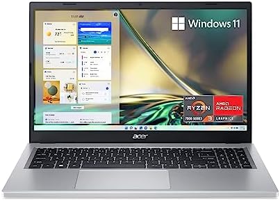 Acer Aspire 3 A315-24P-R7VH Slim Laptop • 15.6" Full HD IPS Display • AMD Ryzen 3 7320U Quad-Core Processor • AMD Radeon Graphics • 8GB LPDDR5 • 128GB NVMe SSD • Wi-Fi 6 • Windows 11 Home in S Mode