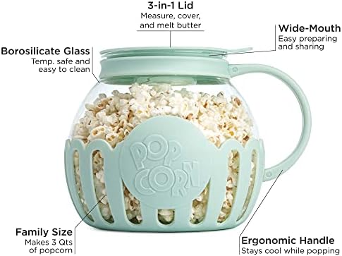 Ecolution Patented Micro-Pop Microwave Popcorn Popper with Temperature Safe Glass, 3-in-1 Lid Measures Kernels and Melts Butter, Made Without BPA, Dishwasher Safe, 3-Quart, Aqua - Görsel 4