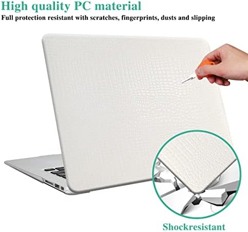 DTangLsm Compatible with MacBook Air 13 inch Case 2021 2020 2019 2018 Model M1 A2337 A2179 A1932 with Touch ID, Crocodile Leather Hard Shell Faux Alligator Laptop Case Snake Skin&Keyboard Cover, White - Görsel 2