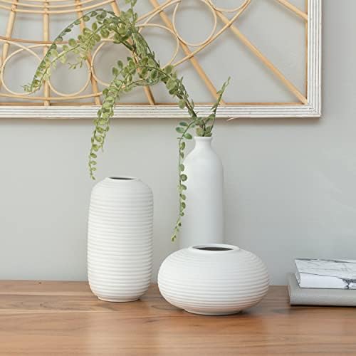 Crutello Ceramic Vase Set - Set of 3 Small White Vases - Ceramic Vase, Living Room Decor Vases, Shelf Vases for Kitchen Decor, Bookshelf Decor Vase and Entryway Decor Vase - Görsel 1