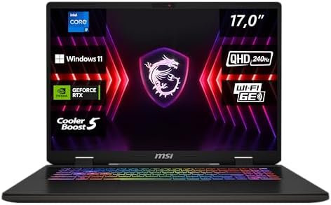MSI Sword 17 HX, oyun dizüstü bilgisayarı, 43,2 cm (17,0 inç) QHD+, Intel Core i7 işlemci 14700HX, 16 GB DDR5 RAM, 1 TB SSD, NVIDIA® GeForce RTX™ 4060, Windows 11 Home, QWERTZ klavye, siyah,