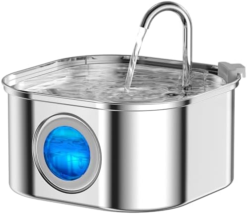 NautyPaws Cat/Dog Water Fountain, 3.2L/108oz Automatic Stainless Steel Pet Water Dispenser with Super Quiet&Transparent Window Design- Ideal for Multiple Pets - Dishwasher Safe