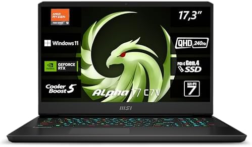 MSI Alpha 17 C7VG-031, oyun dizüstü bilgisayarı, 43,9 cm (17,3 inç) QHD, 240 Hz, AMD Ryzen 9 7945HX, 32 GB DDR5-5200, 1 TB SSD, NVIDIA GeForce RTX 4070, Windows 11 Home, QWERTZ klavye, siyah - Görsel 1