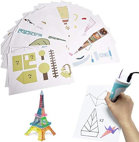 3D Printer Drawing Molds Paper Stencils for 3D Printing Pen,Printing Paper Painting Graffiti Template for 3D Pen DIY Gift Present, 20 Sheets 40 Patterns with a PVC Transparent Board.