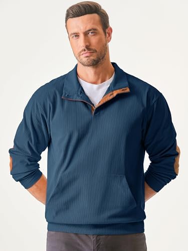 JMIERR Men's Corduroy Sweatshirt Casual Long Sleeve Stand Collar Button Pullover Sweatshirts with Pockets - Görsel 5