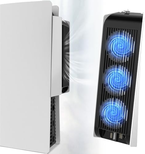 Cooling Fan for PS5, Upgraded Quiet Cooler Fan with LED Light, Horizontal Cooling Accessories with USB3.0 Hubs, Efficient Cooling System for PS5 Disc and Digital Edition