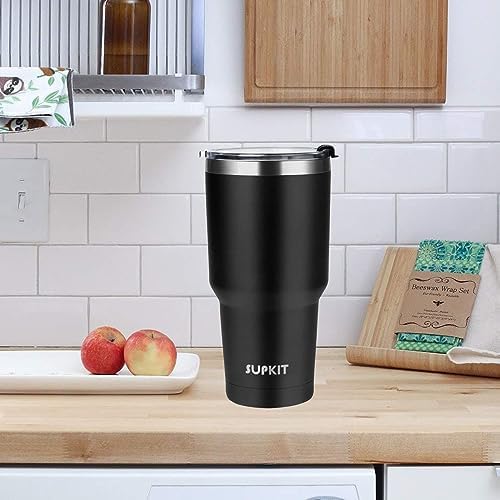 30oz Tumbler Stainless Steel Double Wall Vacuum Insulated Mug with Straw and Lid, Cleaning Brush for Cold and Hot Beverages (Black) - Görsel 3