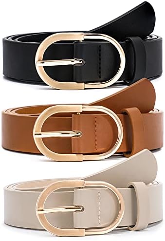 VONMELLI 3 Pack Women's Leather Belts for Jeans Pants Fashion Gold Buckle Ladies Dress Belt