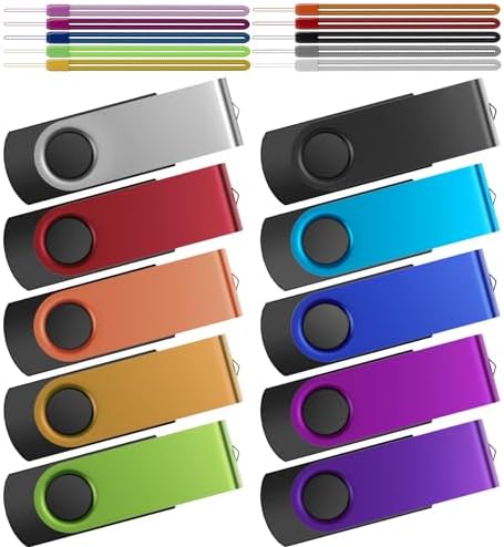 32GB Flash Drive Pack of 10 Thumb Drives Bulk, Kepmem Metal USB 2.0 Memory Sticks Swivel Pen Drive 32 GB, Portable Keychain Jump Drive Colorful Multipack Zip Drives for Data Storage