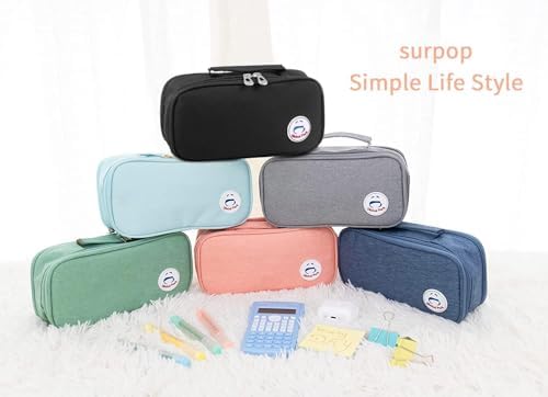 Pencil Case Pen Bag Holder Pouch Large Handle Big Capacity Desk Organizer Storage Marker Box Stationary Makeup Cosmetic Double Zippers for School Office Students Teen - Görsel 6