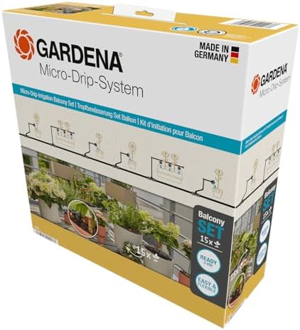 Gardena Micro-Drip Sistemi Damla Sulama Seti Balkon (15 Bitki) Başlangıç Seti Hemen Kullanıma Hazır, Su Tasarruflu Sulama Sistemi, Kolay ve Esnek Bağlantı Teknolojisi (13401-20)