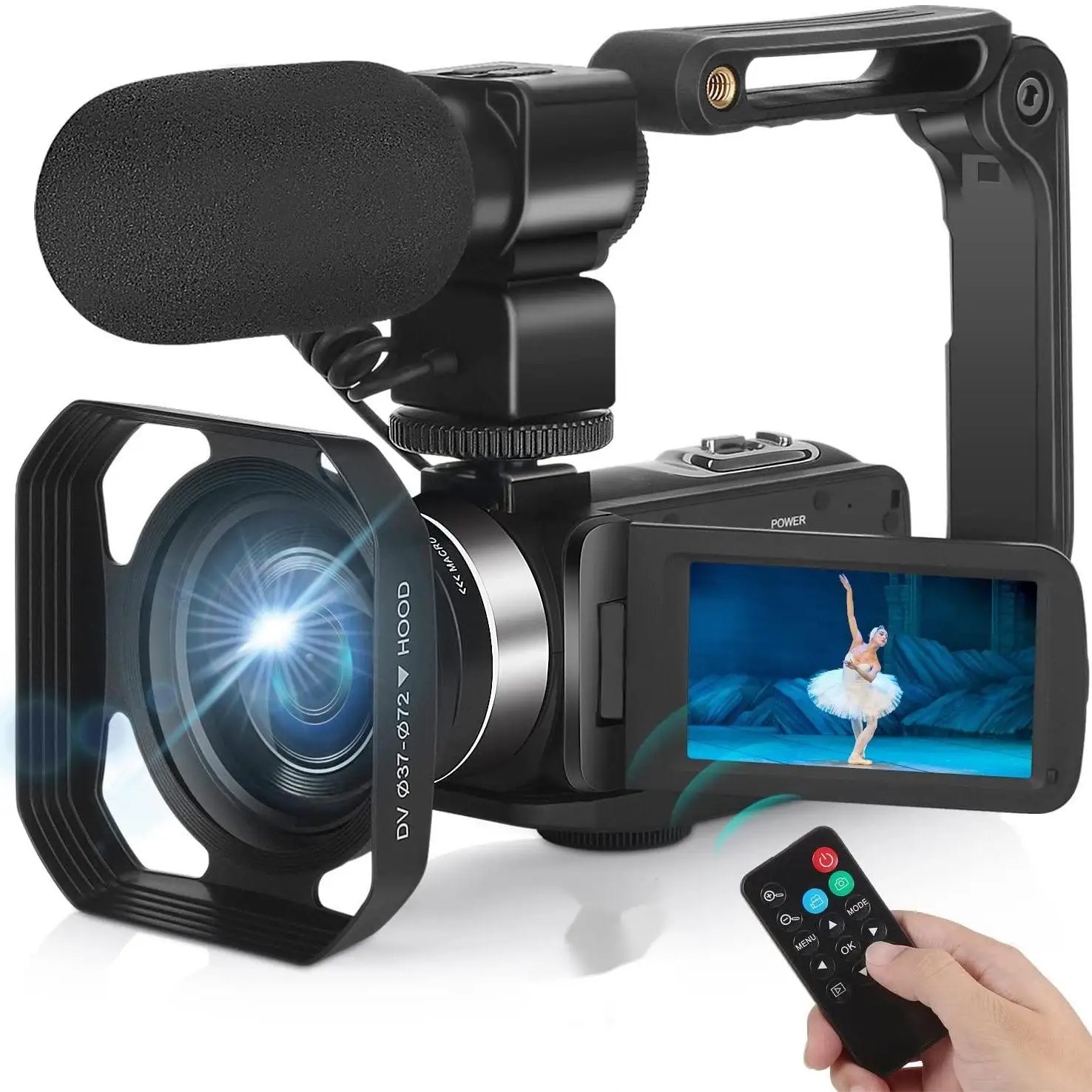 4K Ultra HD Video kamera 48MP 18X dijital yakınlaştırma kamerası dahili dolgu ışığı Youtube Vlog kaydedici için dokunmatik ekran canlı akış