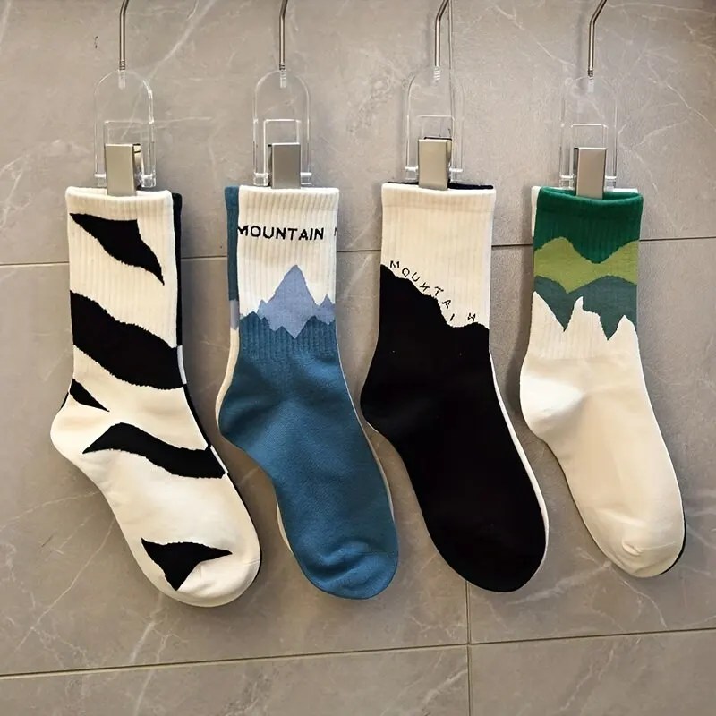 4pairs Unisex grafik çorap, rahat nefes yumuşak ekip çorap için egzersiz, rahat yürüyüş, koşu, spor, kadın erkek yani