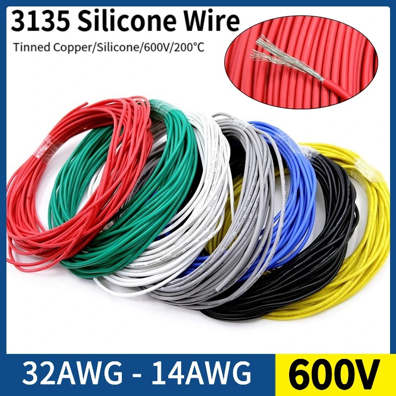 5/10M bakır tel 32 30 28 26 24 22 20 18 AWG yumuşak silikon kauçuk yalıtımlı esnek UL3135 elektron LED lamba aydınlatma kablosu
