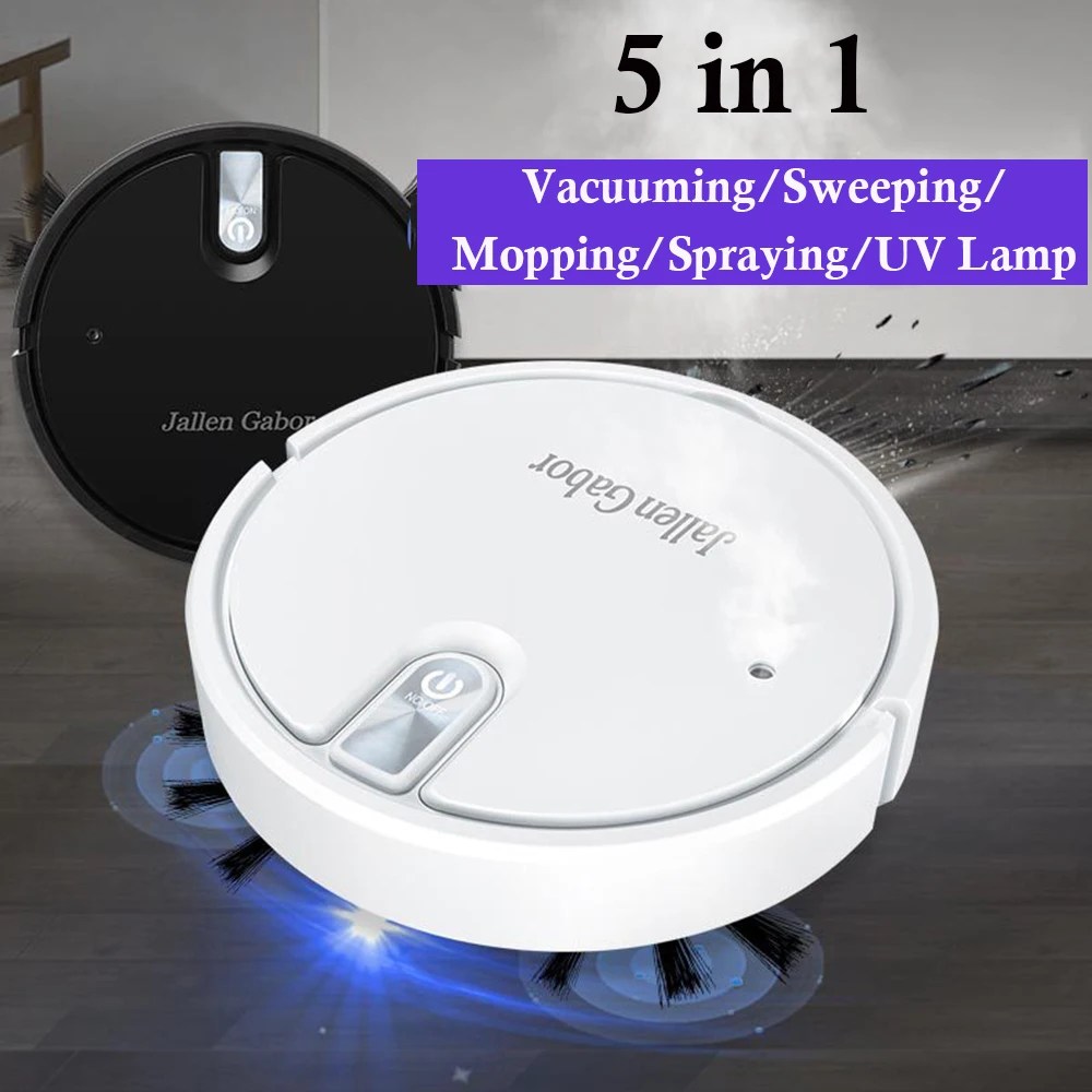 5 IN 1 kablosuz akıllı robotlu süpürge nemlendirici USB şarj edilebilir çok fonksiyonlu süpürgesi ile UV ışık ev kullanımı için