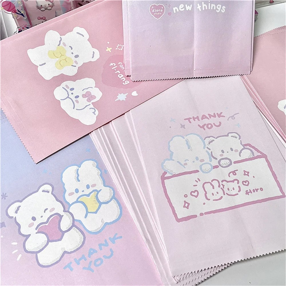 5 adet karikatür baskı ayı ve tavşan Mini ambalaj çanta öğrenci dekor için sevimli hediye çantası çeşitli eşyalar saklama çantası Kawaii kağıt torba
