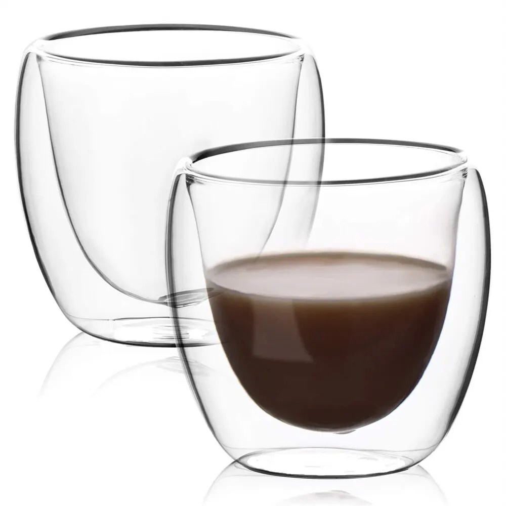 5 boyutları 6 paket temizle çift duvar cam kahve kupalar yalıtımlı katman bardak Bar çay süt suyu su Espresso Shot cam için Set - Görsel 2