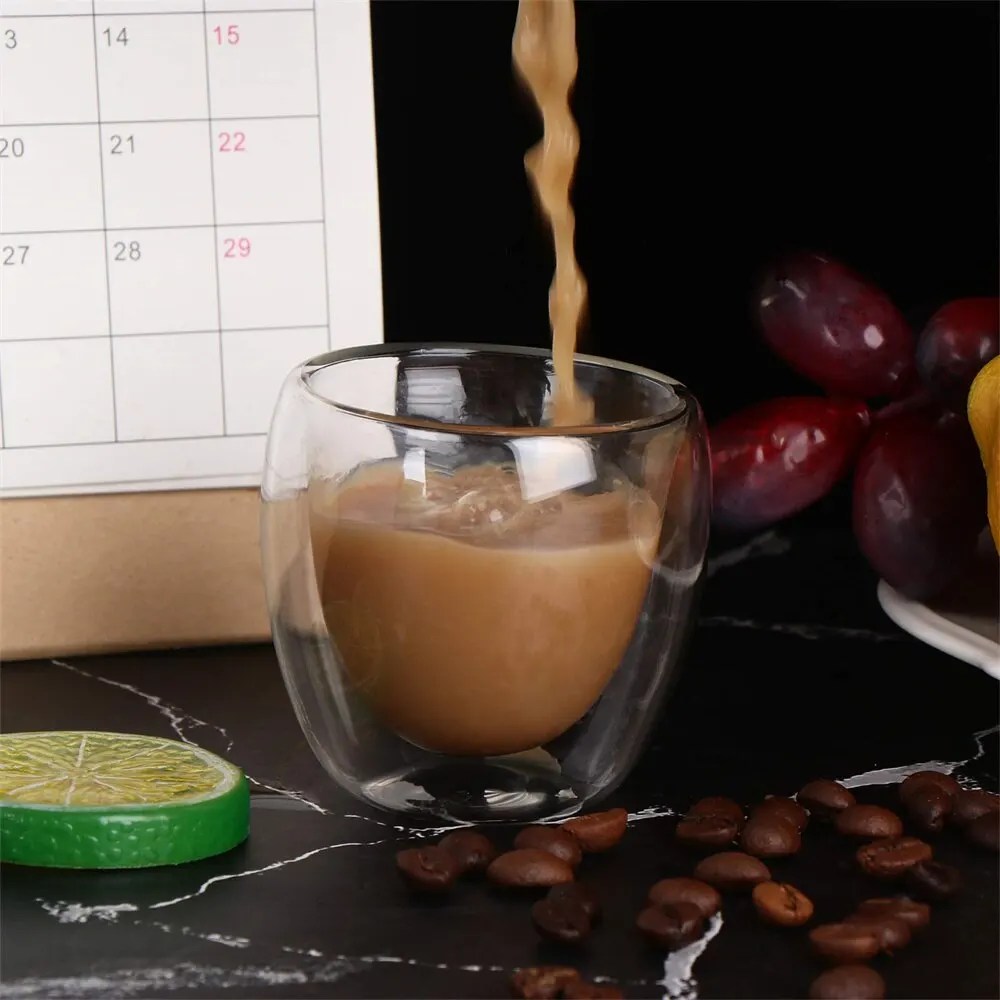 5 boyutları 6 paket temizle çift duvar cam kahve kupalar yalıtımlı katman bardak Bar çay süt suyu su Espresso Shot cam için Set - Görsel 3