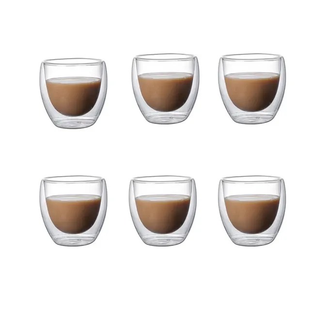 5 boyutları 6 paket temizle çift duvar cam kahve kupalar yalıtımlı katman bardak Bar çay süt suyu su Espresso Shot cam için Set - Görsel 8