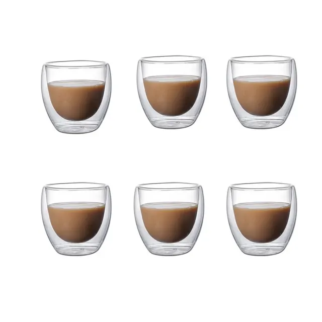 5 boyutları 6 paket temizle çift duvar cam kahve kupalar yalıtımlı katman bardak Bar çay süt suyu su Espresso Shot cam için Set