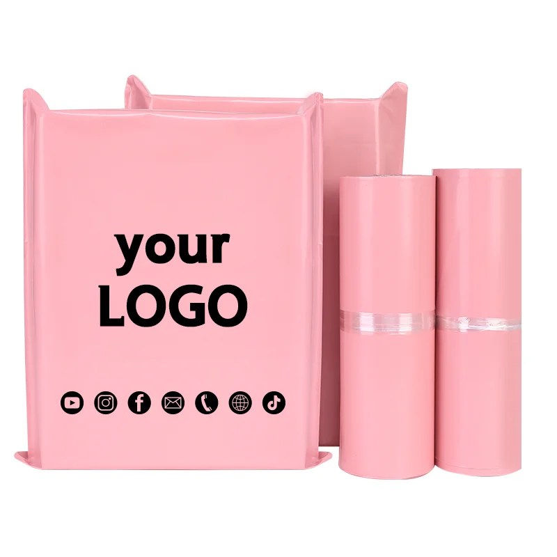 50 adet pembe kurye çantaları küçük iş ürün ambalaj giysi sevkiyat poşetleri posta su geçirmez çanta özel baskılı Logo