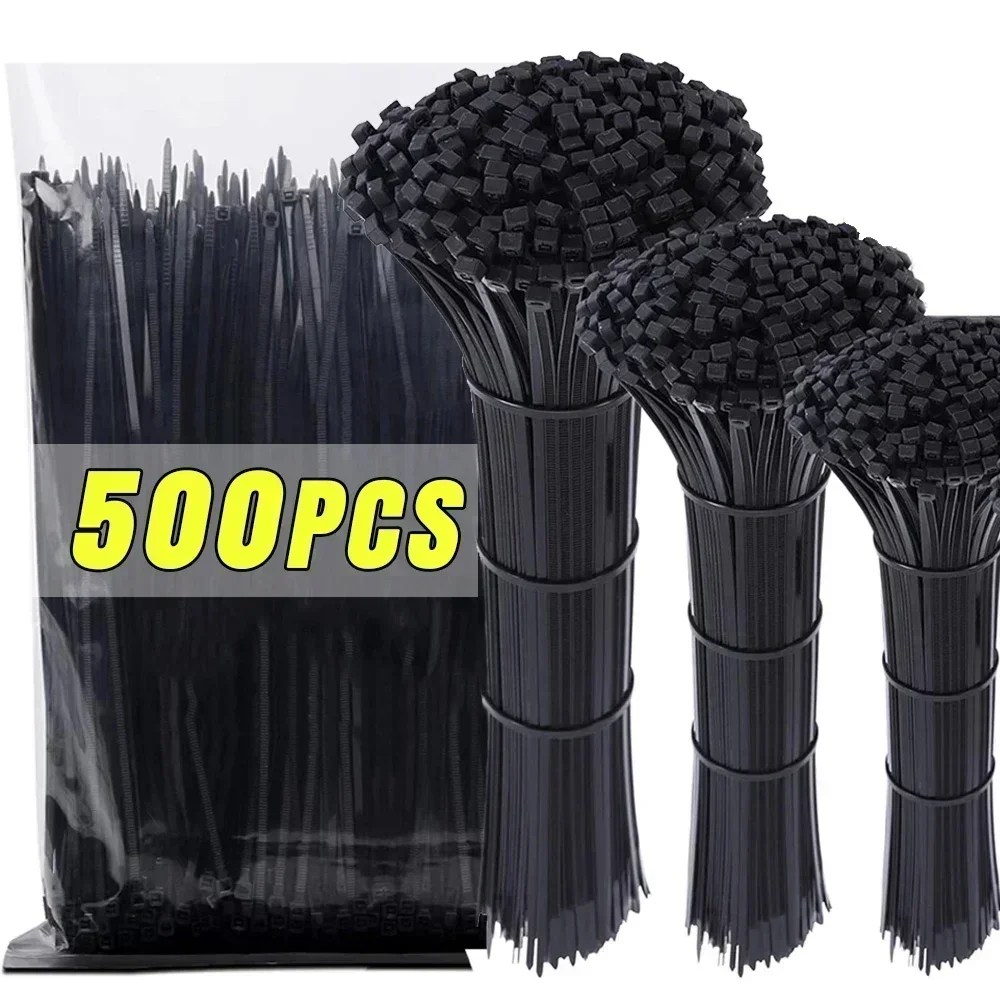 500/100 adet kullanımlık naylon kablo bağı plastik kendinden kilitleme kordon bağları sabitleme döngü ev ofis organizatör için ayarlanabilir tel bağları