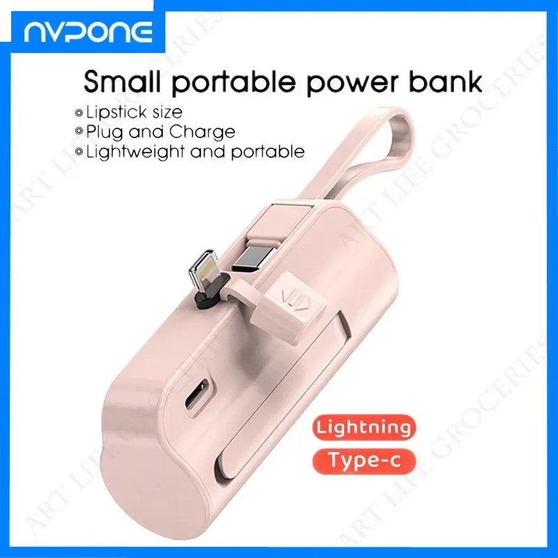 5000mAh dahili kablo güç banka Mini PowerBank harici pil taşınabilir şarj iPhone Samsung Xiaomi için yedek güç bankalar