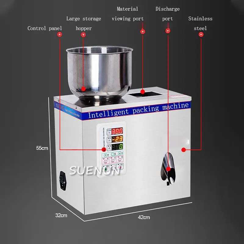 50G tatrtılı dolum makinesi çay yaprağı tahıl ilaç tohum tuz pirinç kantitatif büyük parçacık dolgu paketleme makinesi 220V/110V