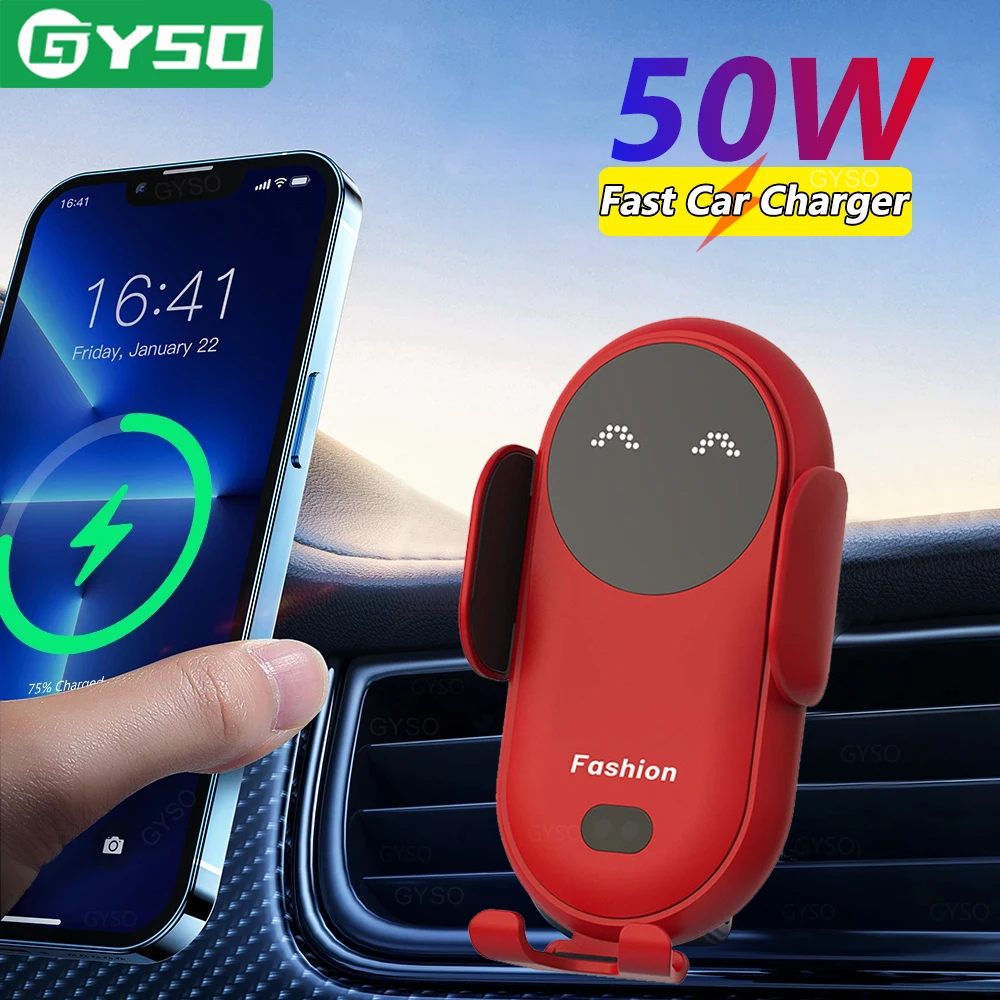 50W araba kablosuz şarj otomatik montaj telefon tutucu iPhone 15 14 13 Pro Max Samsung Xiaomi Huawei telefon indüksiyon hızlı şarj