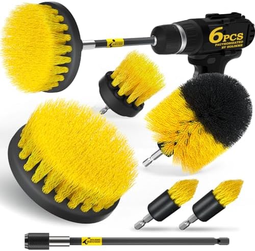 Holikme 6Pack Cleaning Brush Power Scrubber Cleaning Brush Extended Long Attachment Set All Purpose Scrub Brushes Kit for Grout, Floor, Tub, Shower, Tile, Bathroom,Car Cleaning Brush,Yellow