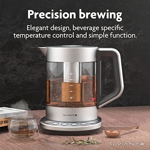 Vianté Hot Tea Maker Electric Glass Kettle with tea infuser and temperature control. Automatic Shut off. Brewing Programs for your favorite teas and Coffee. 1.5 Liters capacity. - Görsel 2