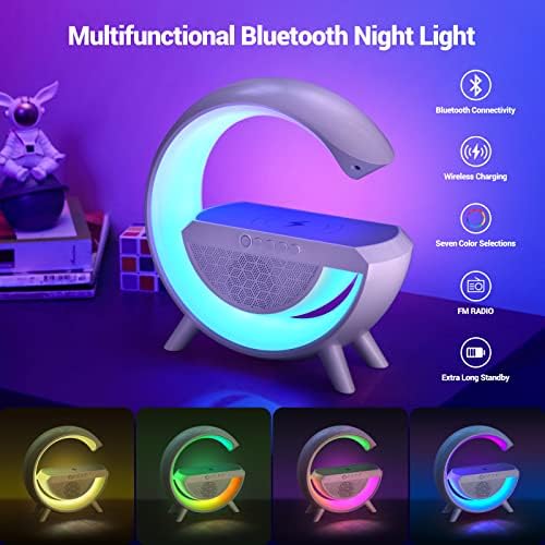 OTeedo LED Wireless Charging Atmosphere Lamp for Bedroom Bluetooth Speaker Night Light for Living Room G Type Ambient Lighting Bedside Table Lamps with 15W Wireless Charger Speaker Christmas Gift