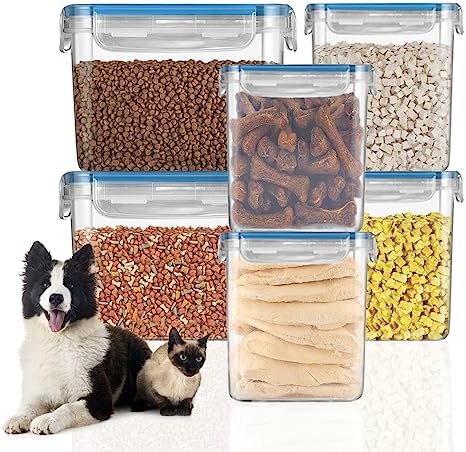 kathson 6 Pcs Dog Food Storage Container Airtight Pet Food Storage Containers Plastic Dog Treat Container Stackable Cat Dry Food Bin Kitchen Container Blue