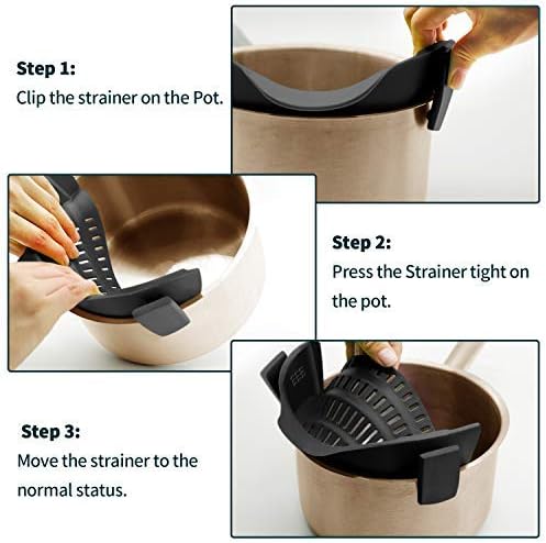 AUOON Clip On Strainer Silicone for All Pots and Pans, Pasta Strainer Clip on Food Strainer for Meat Vegetables Fruit Silicone Kitchen Colander - Görsel 4