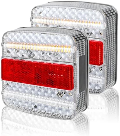 Qiping 2PCS LED Rückleuchten Anhänger,12V 24V Rücklichter Beleuchtung,mit Positionslichter,Dynamisch Blinker,Bremslichter,Kennzeichenbeleuchtung,mit E-Geprüfte für KFZ PKW RV Caravan Van
