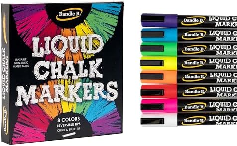 Chalk Markers - 8 Vibrant, Erasable, Non-Toxic, Water-Based, Reversible Tips, For Kids & Adults for Glass or Chalkboard Markers for Businesses, Restaurants, Liquid Chalk Markers (Vibrant 6mm)